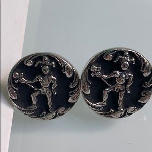 Vintage Silver & Black Jester Cuff Links